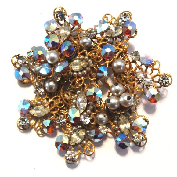 ORIGINAL BY ROBERT Rhinestone Parure Brooch Matching Earrings Set Vintage 1950s - Picture 2 of 5